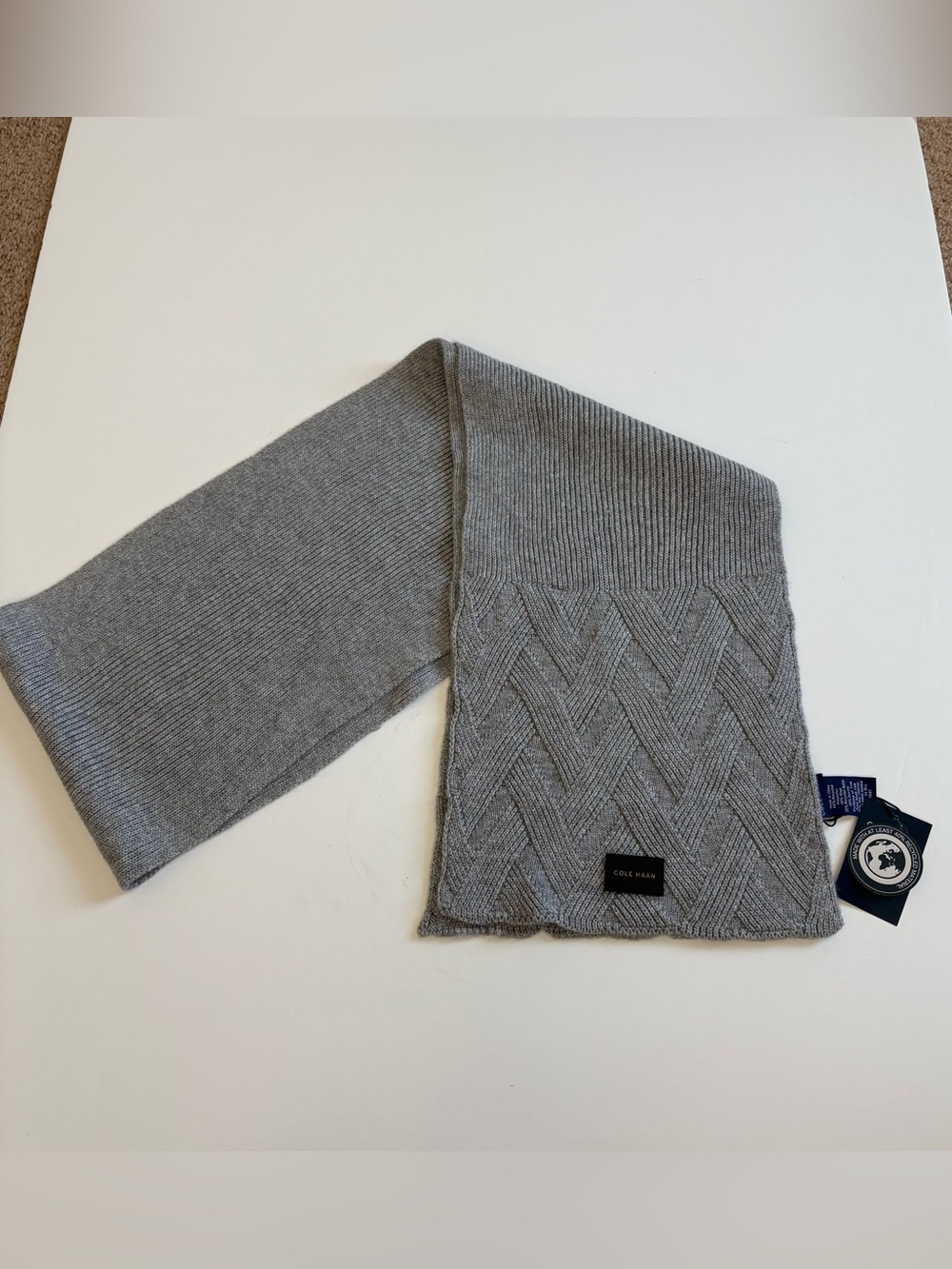 Cole Haan Lattice Rib Soft Gray Scarf New with Tags